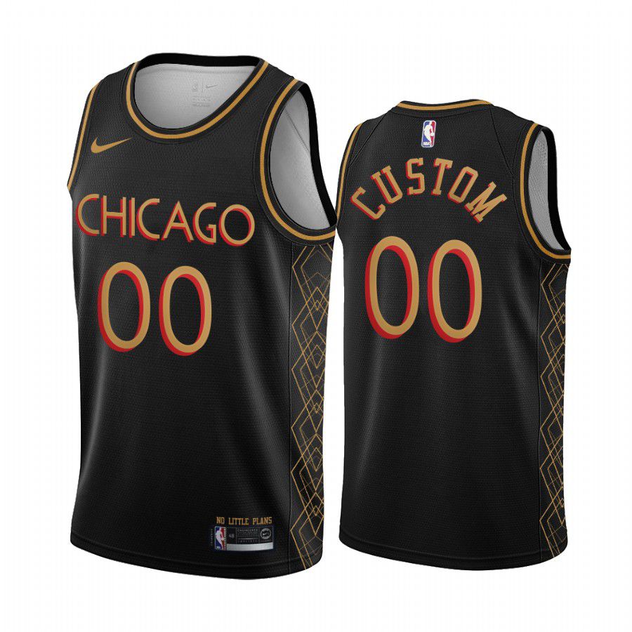 Men Chicago Bulls #00 custom black motor city edition no little plans 2020 nba jersey